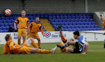 Michael Wilde on target against Ossett Albion  Copyright © Rick Matthews