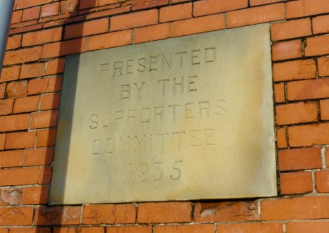 Plaque just before ground demolition in 1992 Copyright © Steve Mansley