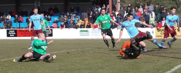 Tony Gray completes his hat-trick at Colwyn Bay Copyright © Rick Matthews